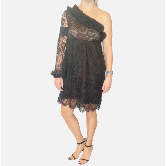 Givenchy Black Lace One Shoulder Long Sleeve Formal Dress Women’s Size 40 Medium - Picture 1 of 12